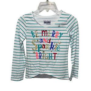 Basic Editions Kids Striped Long Sleeve Tee - White and Green. Holiday Christmas